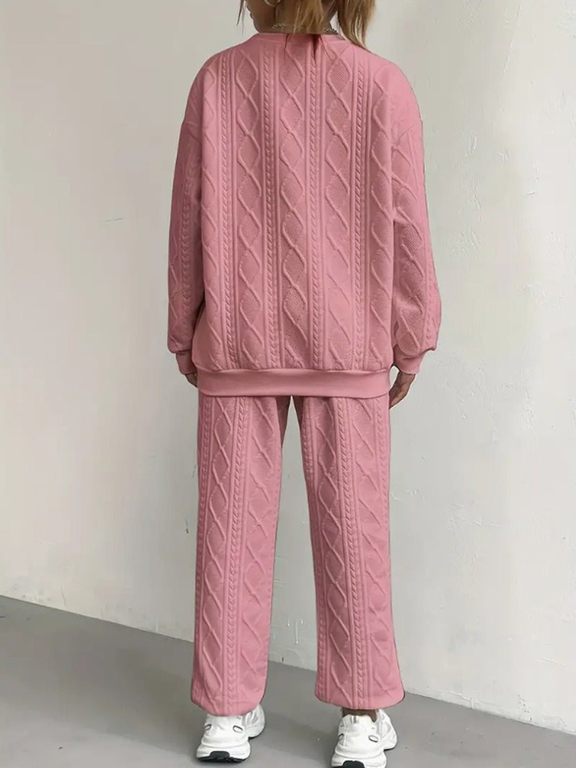 Texture Round Neck Top and Pants Set - ViarousViarousViarous