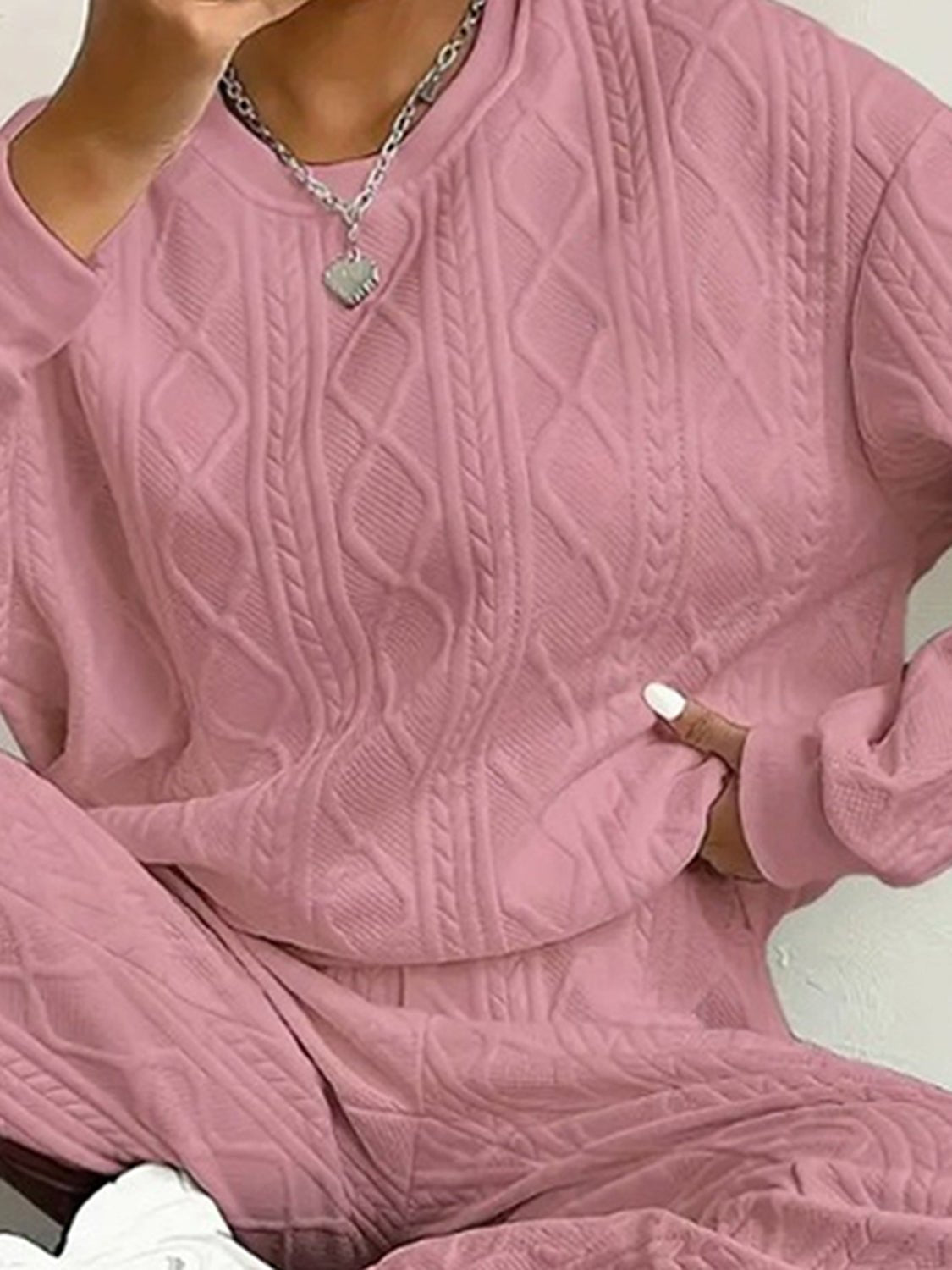 Texture Round Neck Top and Pants Set - ViarousViarousViarous