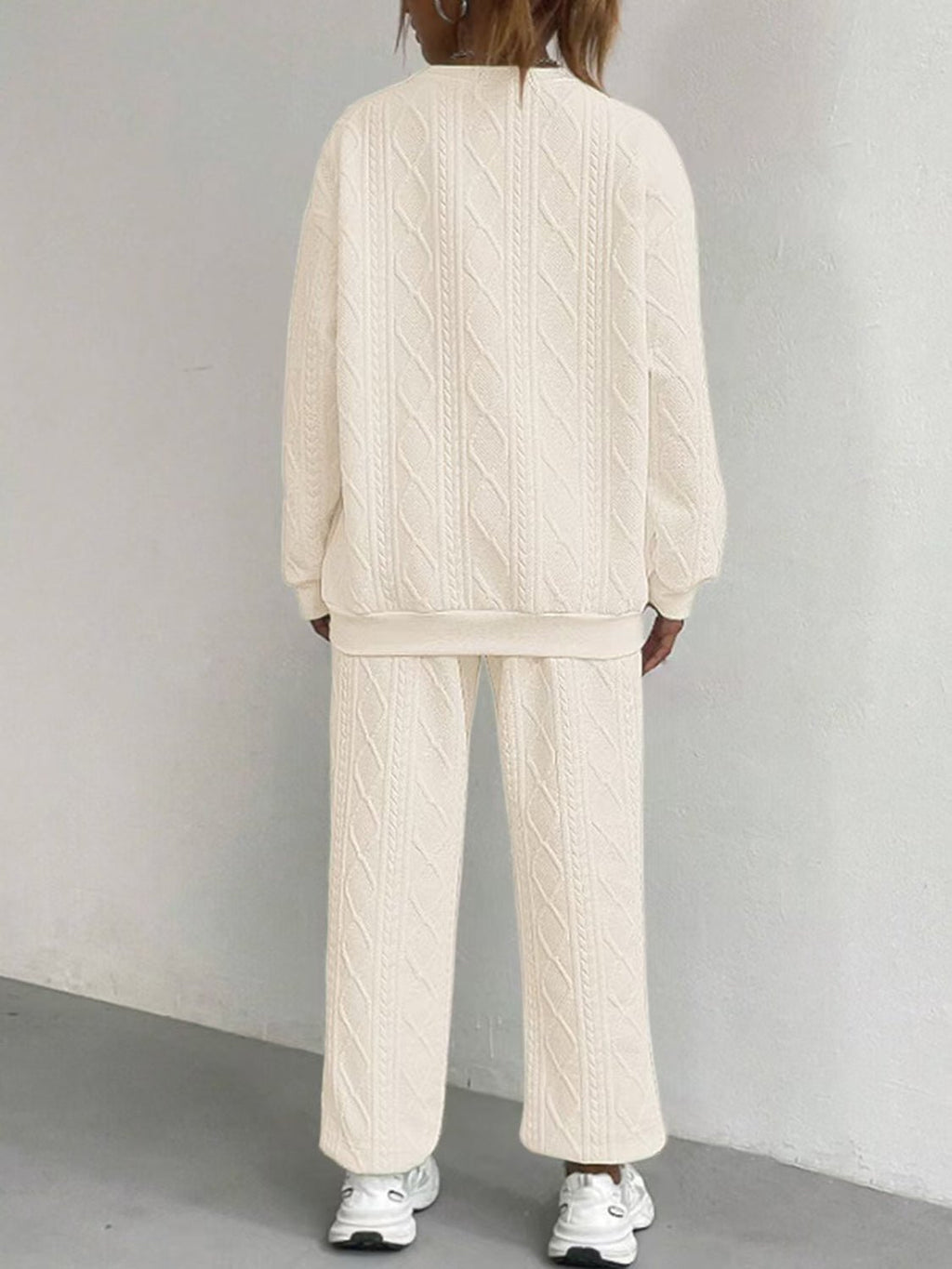 Texture Round Neck Top and Pants Set - ViarousViarousViarous
