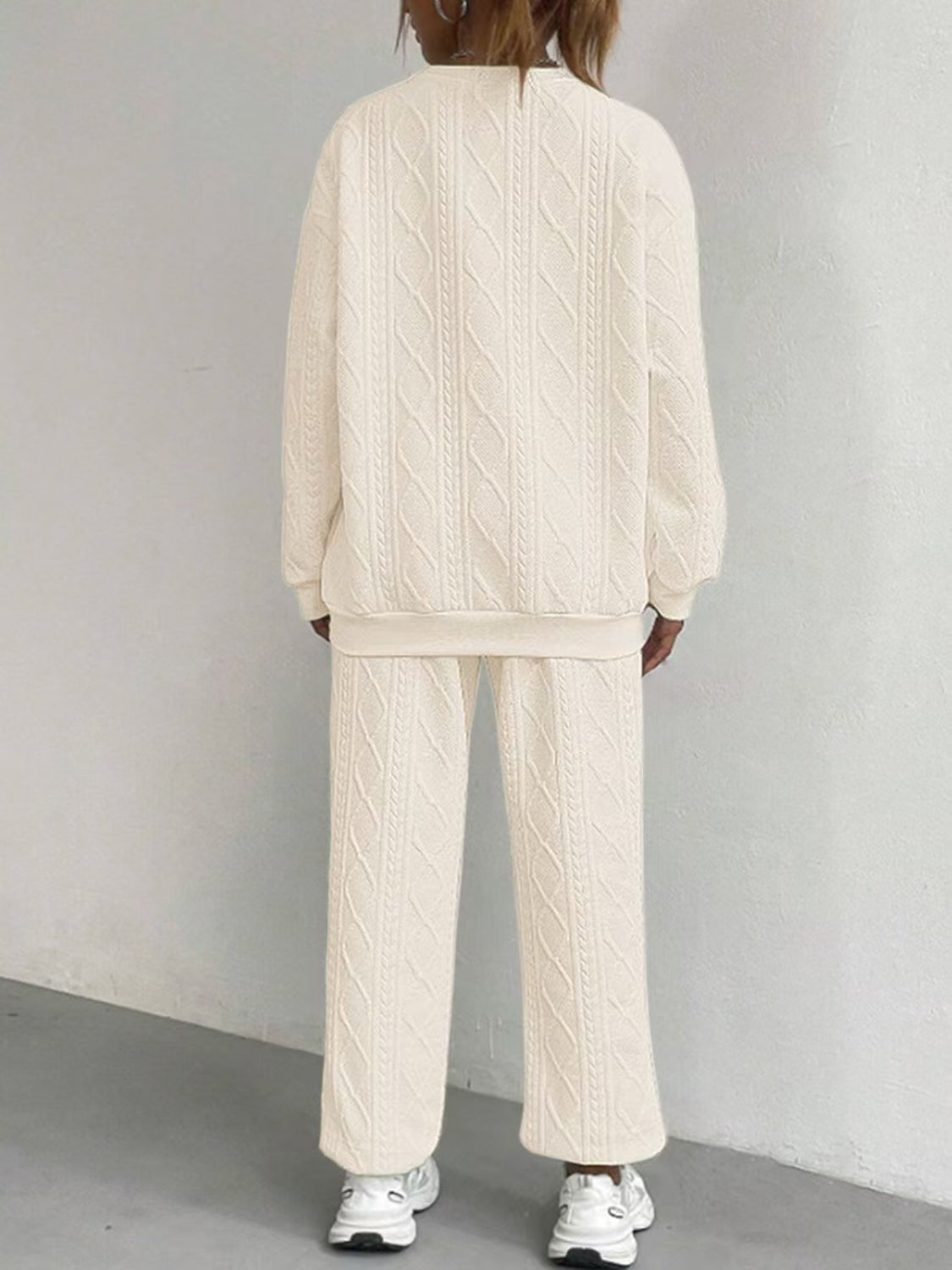 Texture Round Neck Top and Pants Set - ViarousViarousViarous