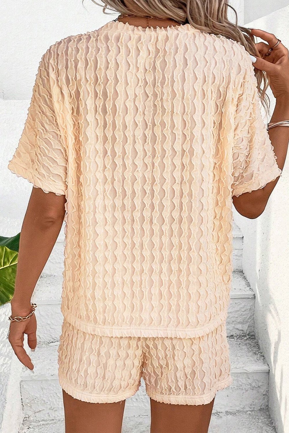 Textured Round Neck Top and Shorts Set - ViarousViarousViarous
