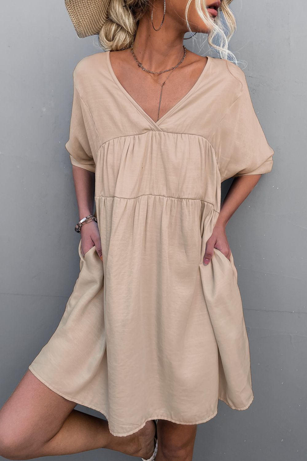 Tie Back Pocket Mini Dress - ViarousViarousViarous