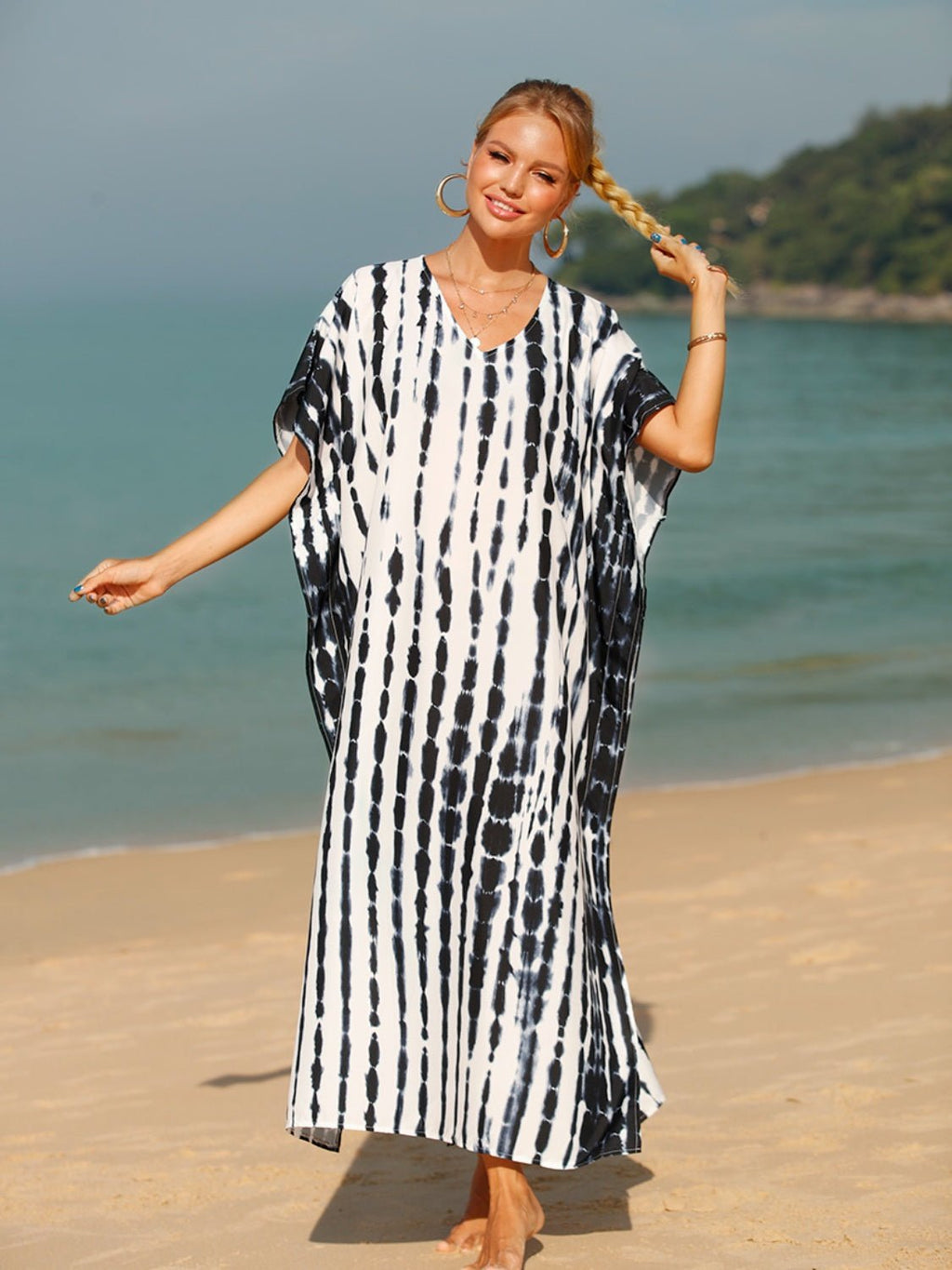 Tie - Dye V - Neck Half Sleeve Cover - Up - ViarousViarousViarous