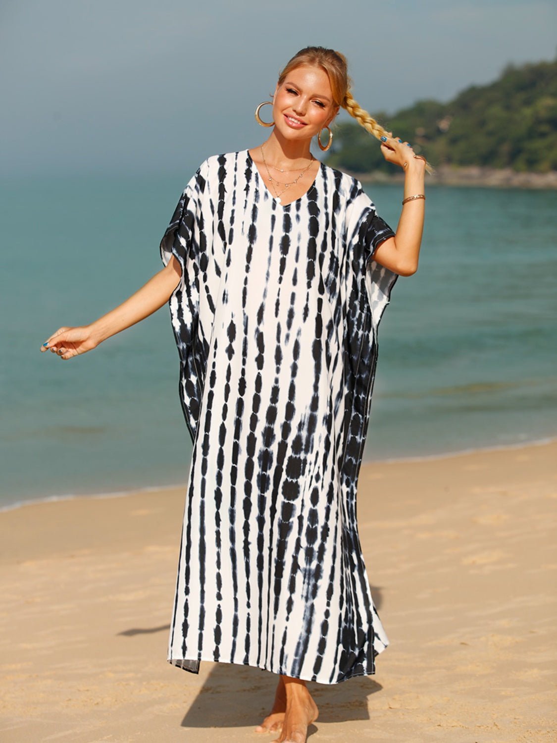 Tie - Dye V - Neck Half Sleeve Cover - Up - ViarousViarousViarous