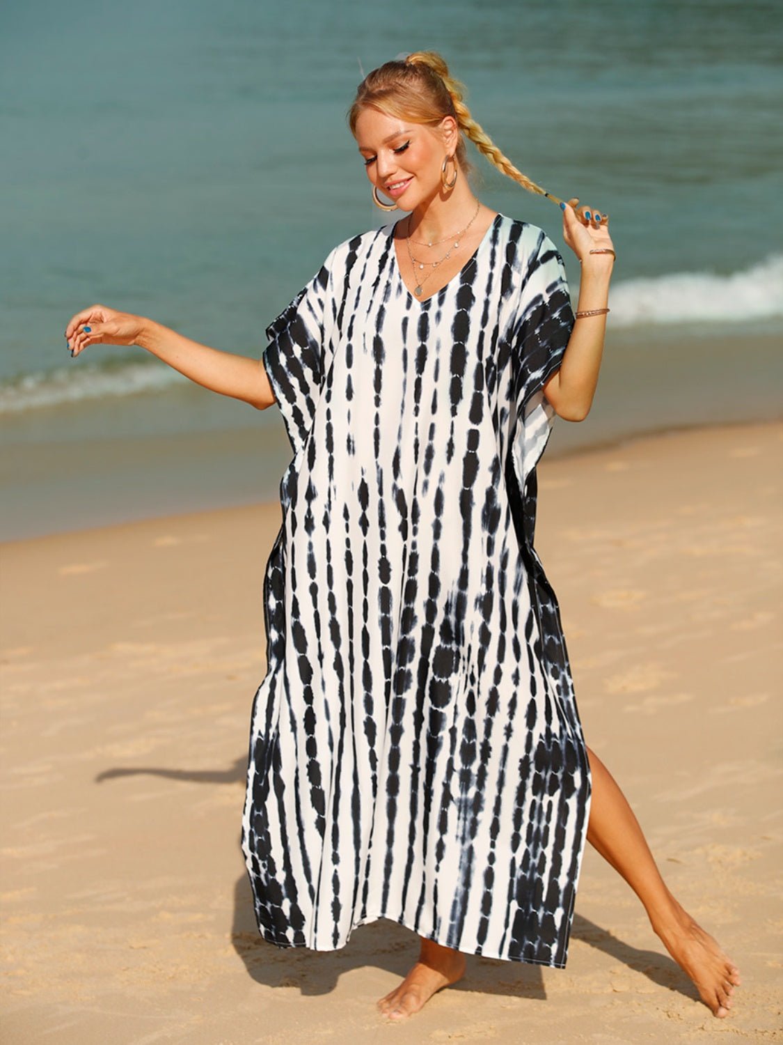 Tie - Dye V - Neck Half Sleeve Cover - Up - ViarousViarousViarous