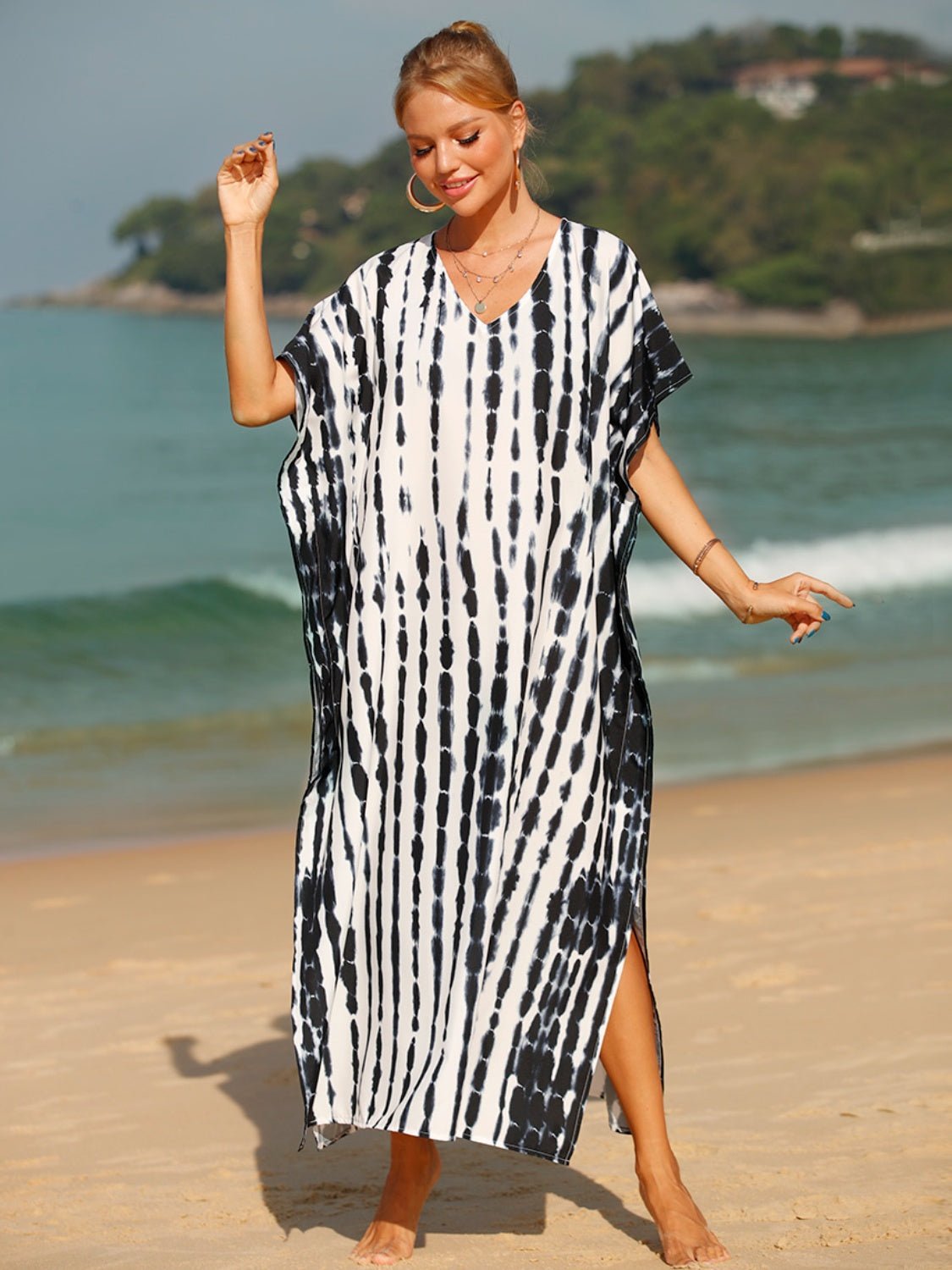 Tie - Dye V - Neck Half Sleeve Cover - Up - ViarousViarousViarous