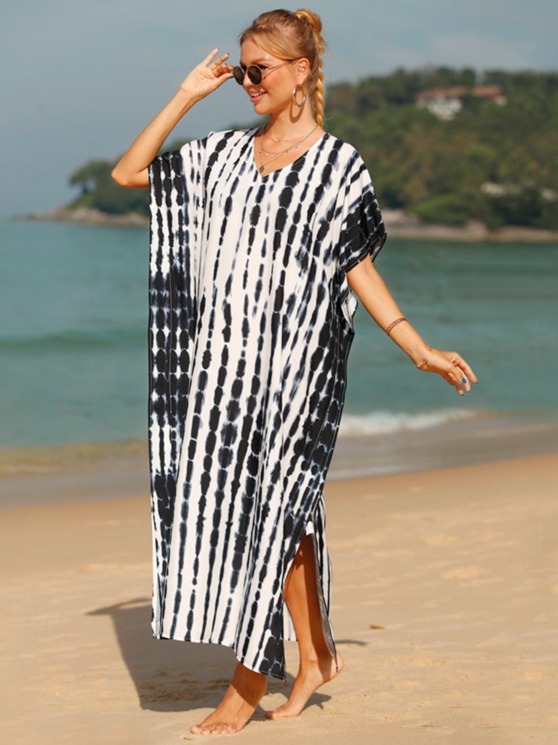 Tie - Dye V - Neck Half Sleeve Cover - Up - ViarousViarousViarous
