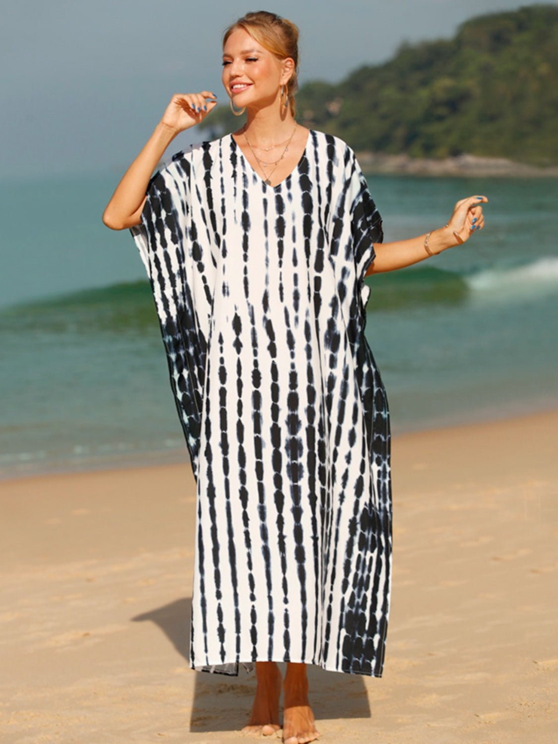 Tie - Dye V - Neck Half Sleeve Cover - Up - ViarousViarousViarous