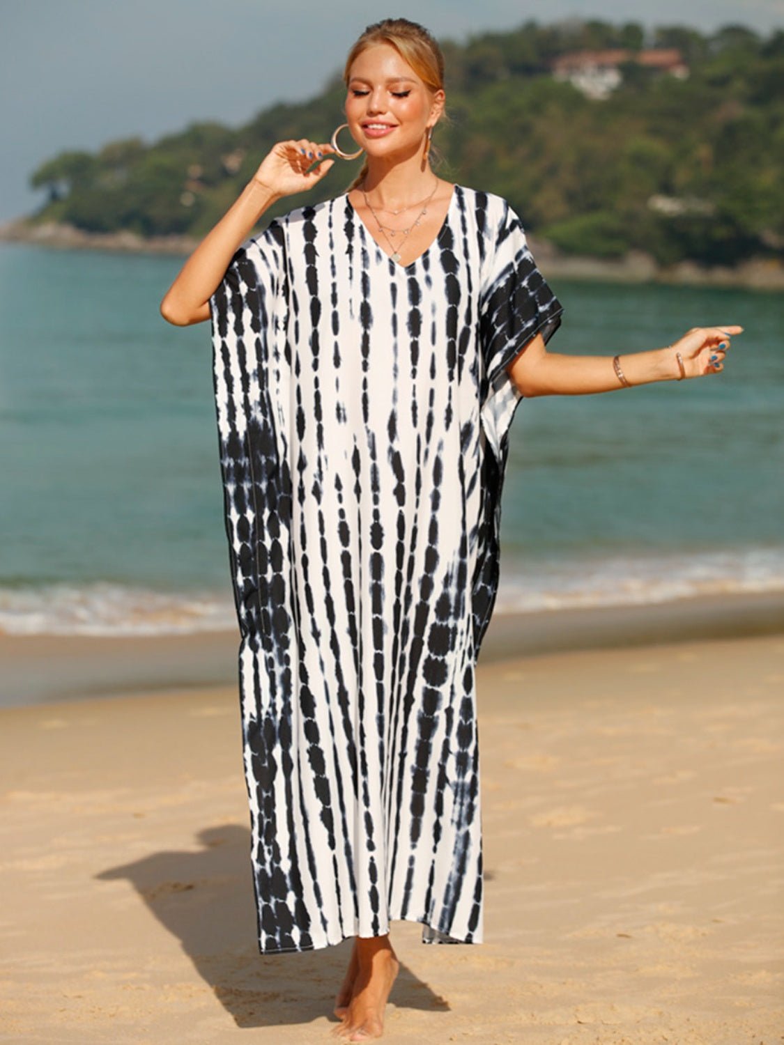 Tie - Dye V - Neck Half Sleeve Cover - Up - ViarousViarousViarous