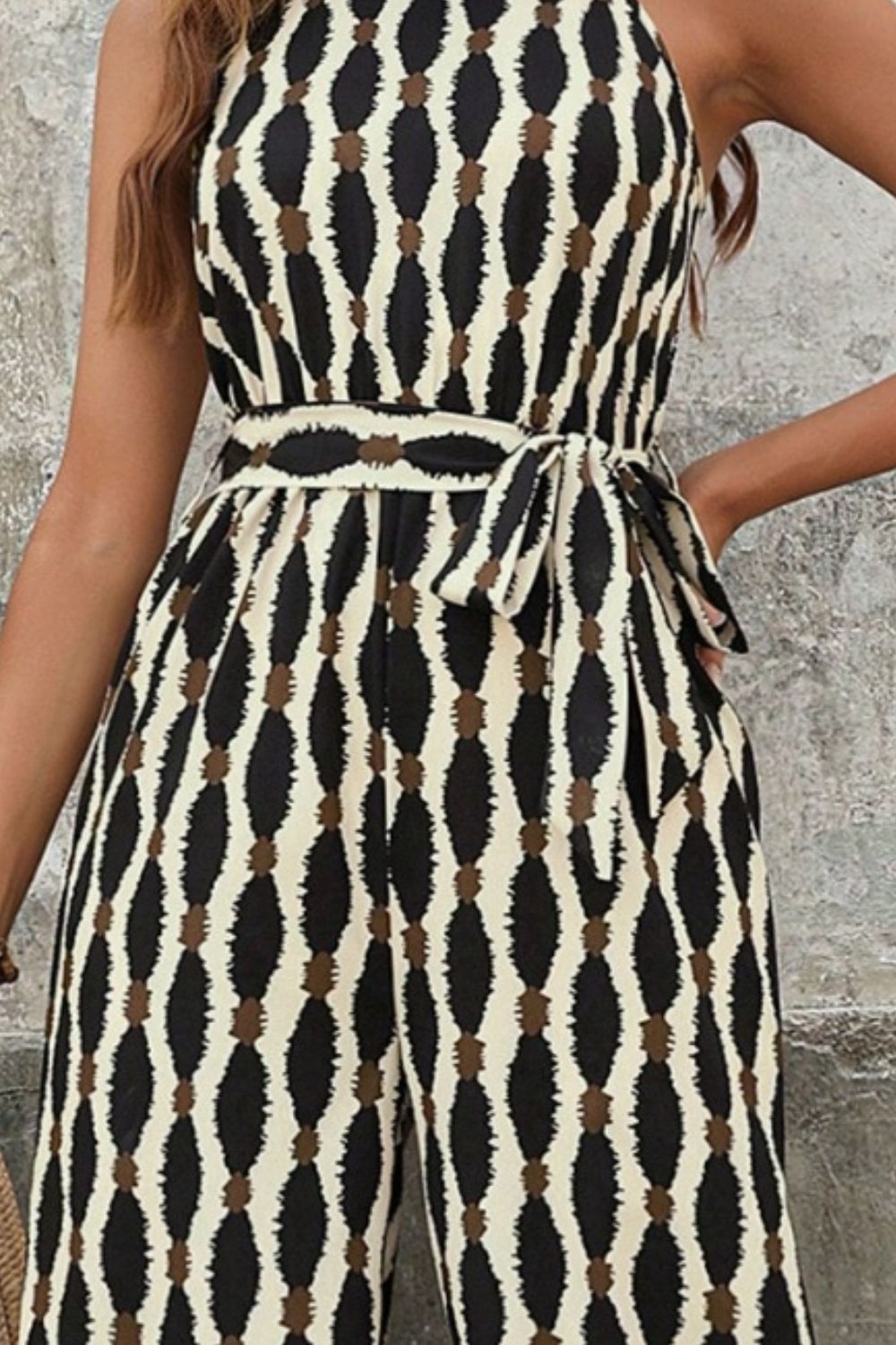 Tied Printed Grecian Neck Jumpsuit - ViarousViarousViarous