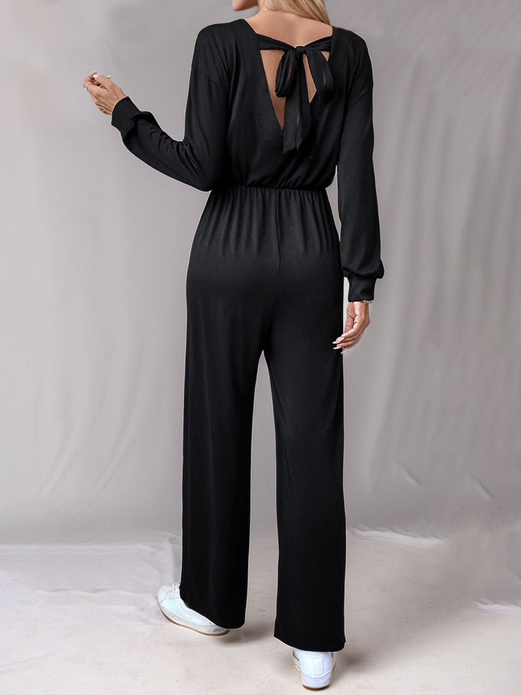 Tied Round Neck Wide Leg Jumpsuit - ViarousViarousViarous