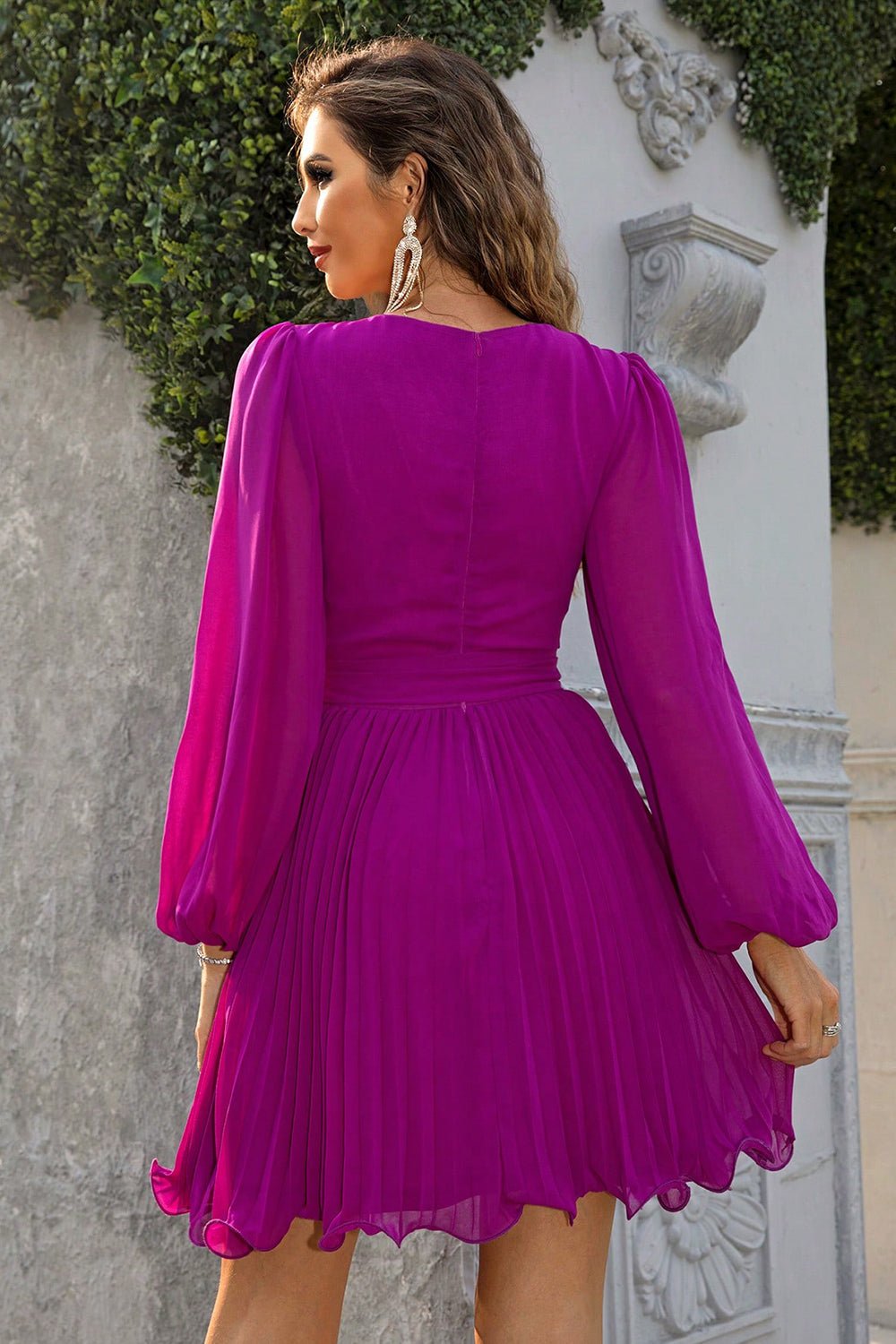 Tied Surplice Neck Pleated Dress - ViarousViarousViarous