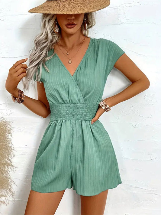 Tied Surplice Short Sleeve Romper - ViarousViarousViarous