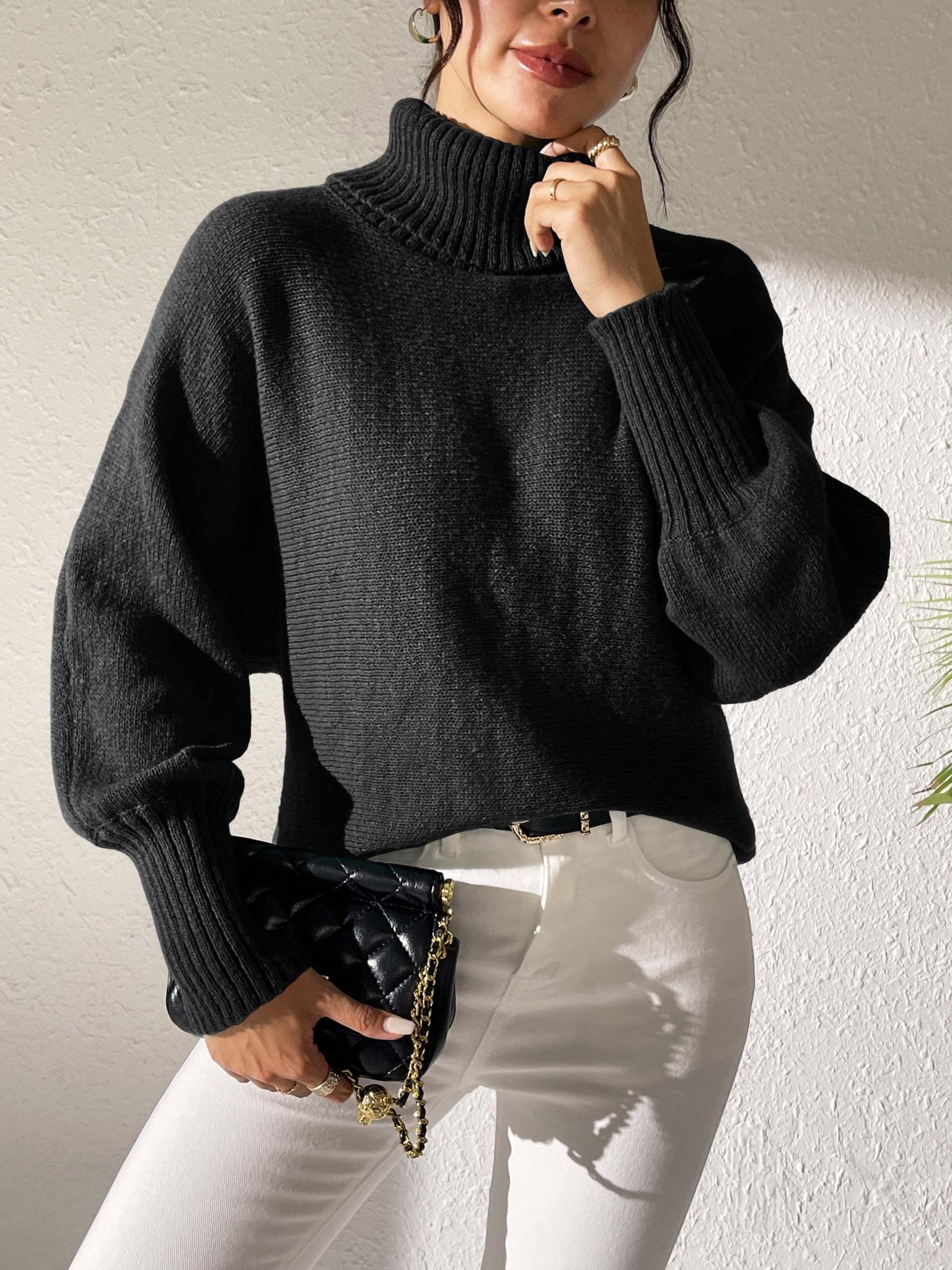 Turtleneck Long Sleeve Sweater - ViarousViarousViarous