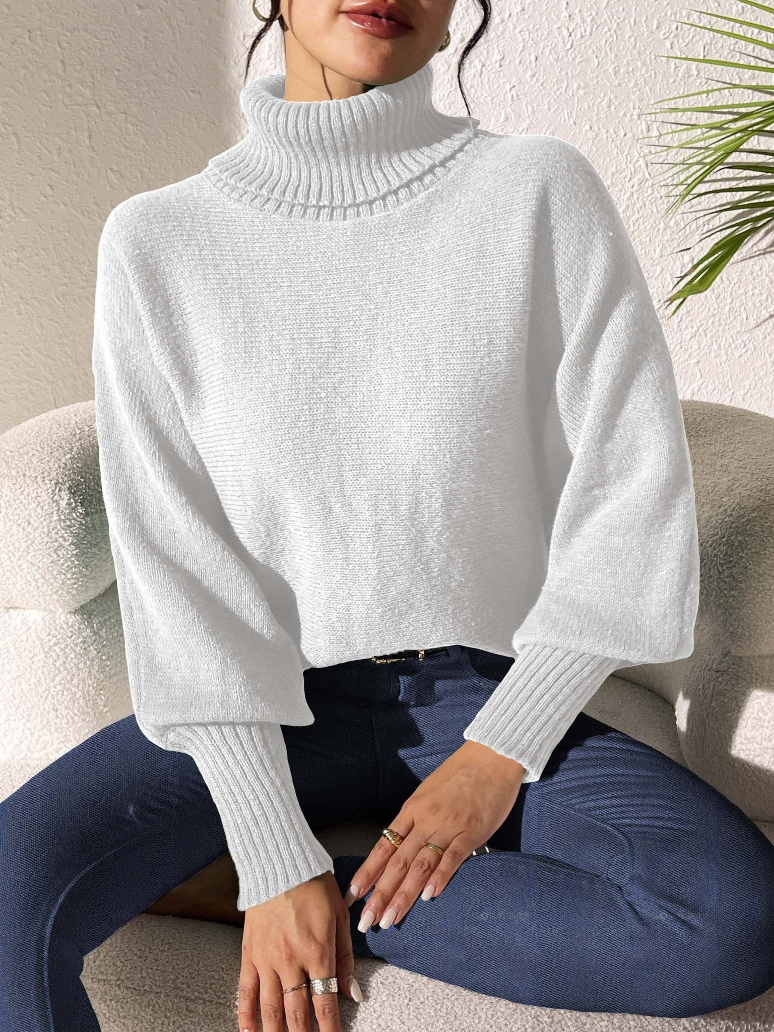 Turtleneck Long Sleeve Sweater - ViarousViarousViarous