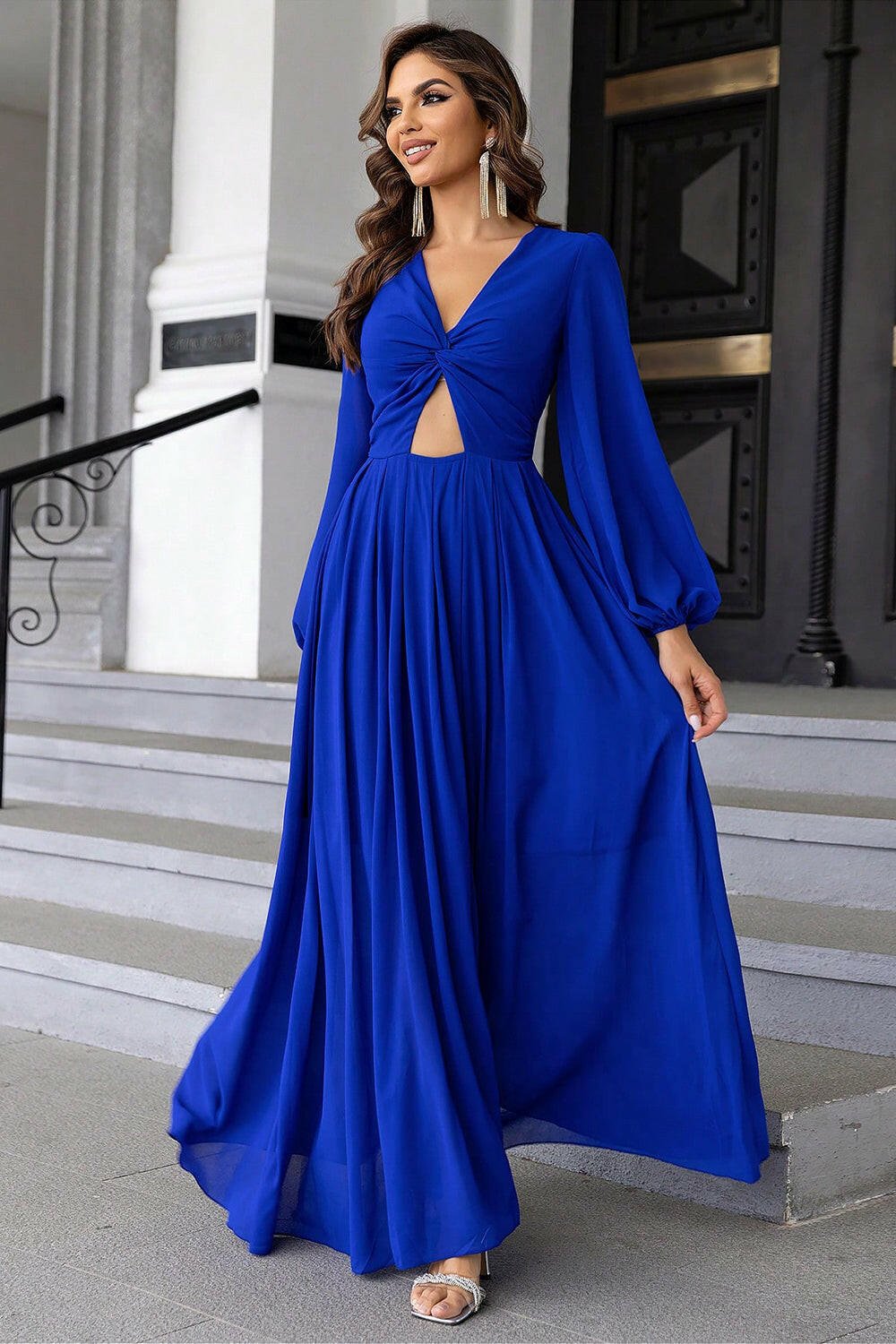 Twist Front Cutout Long Sleeve Dress - ViarousViarousViarous