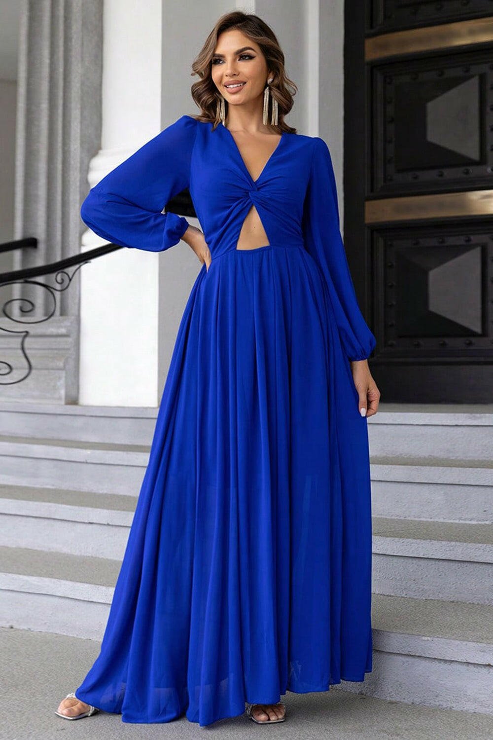 Twist Front Cutout Long Sleeve Dress - ViarousViarousViarous