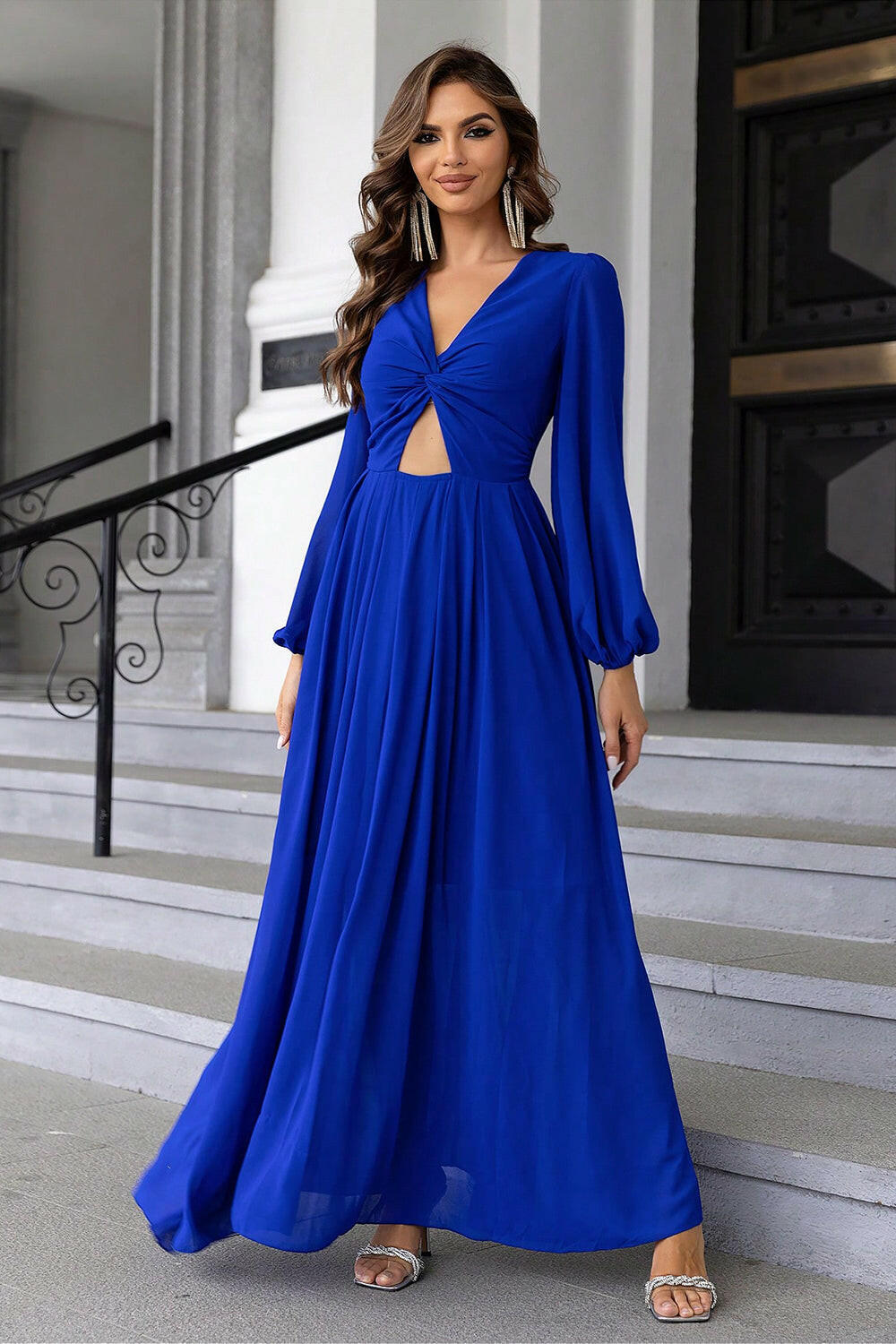 Twist Front Cutout Long Sleeve Dress - ViarousViarousViarous