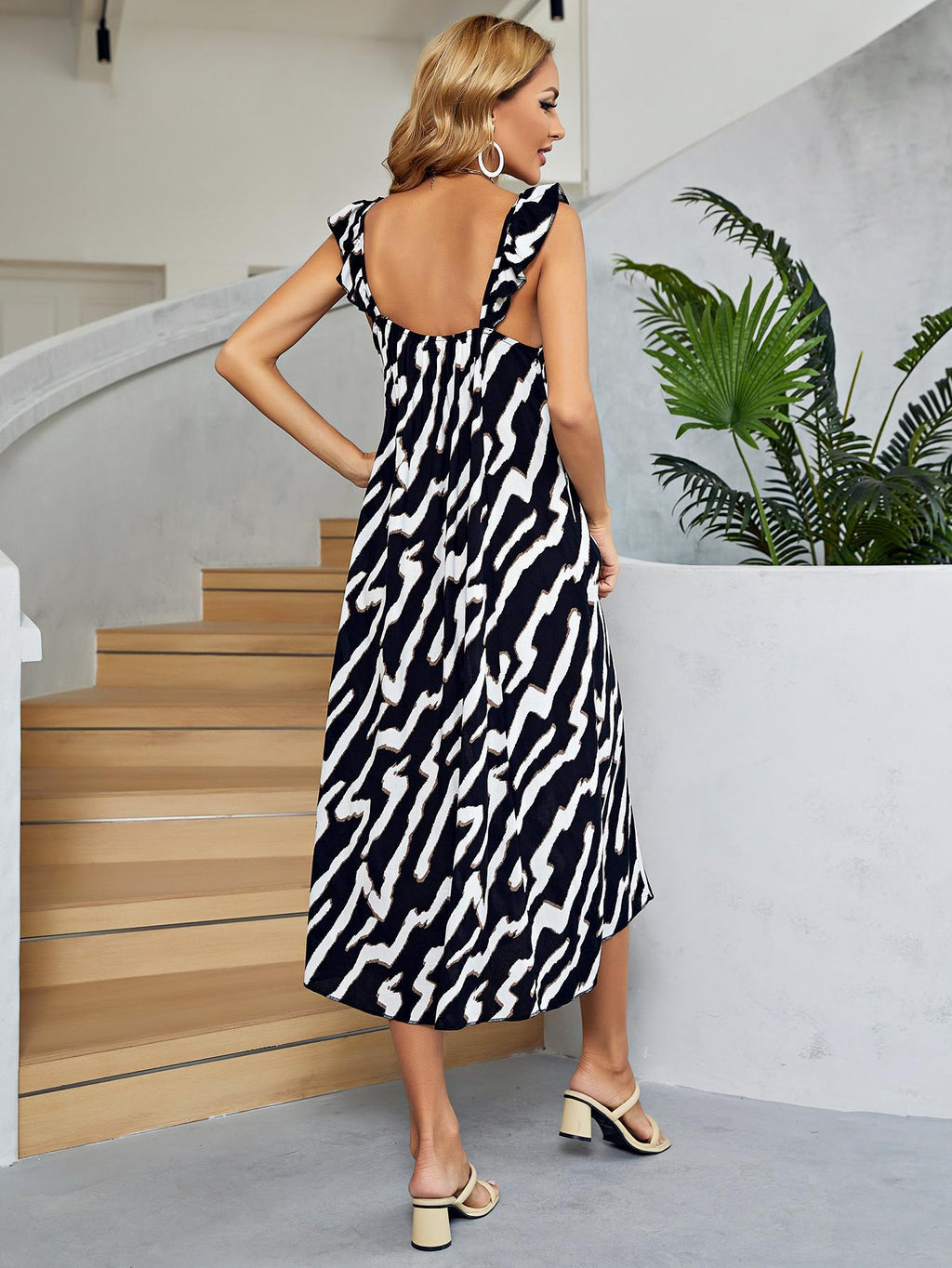 Two - Tone Low Back Midi Dress - ViarousViarousViarous