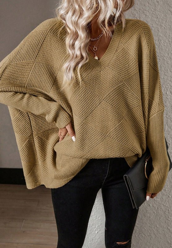 V - Neck Batwing Sleeve Sweater - ViarousViarousViarous