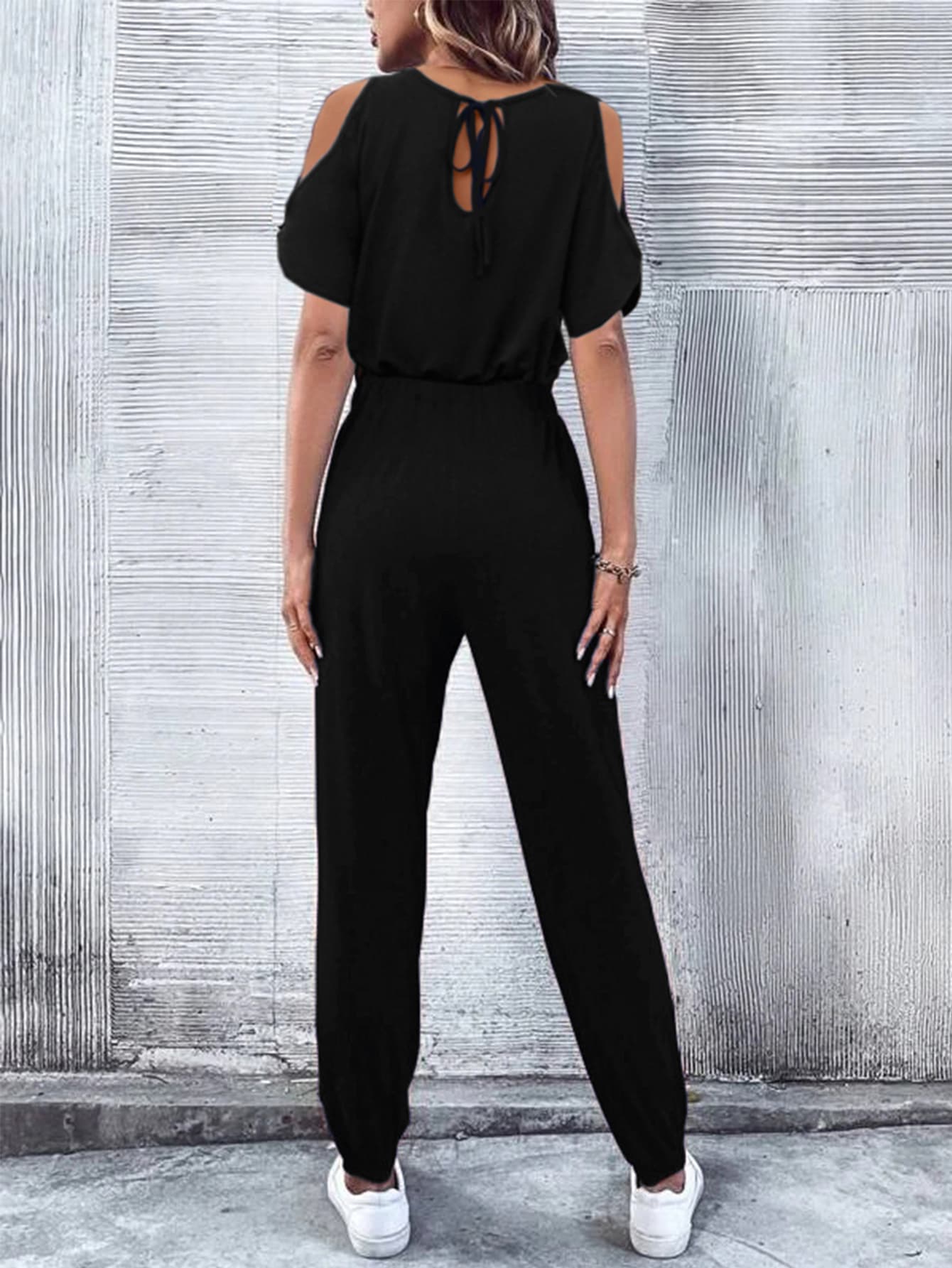 V - Neck Cold - Shoulder Jumpsuit with Pockets - ViarousViarousViarous