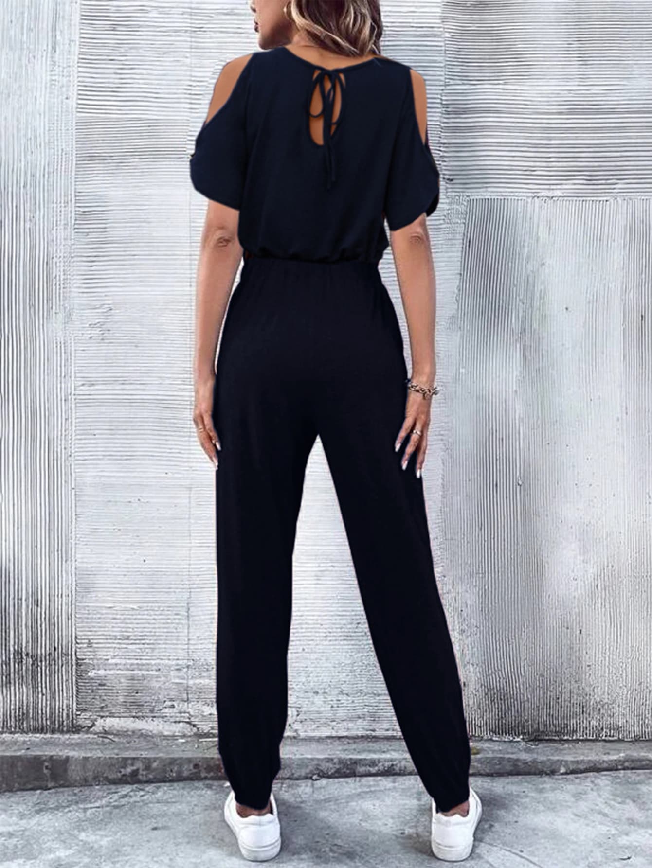 V - Neck Cold - Shoulder Jumpsuit with Pockets - ViarousViarousViarous