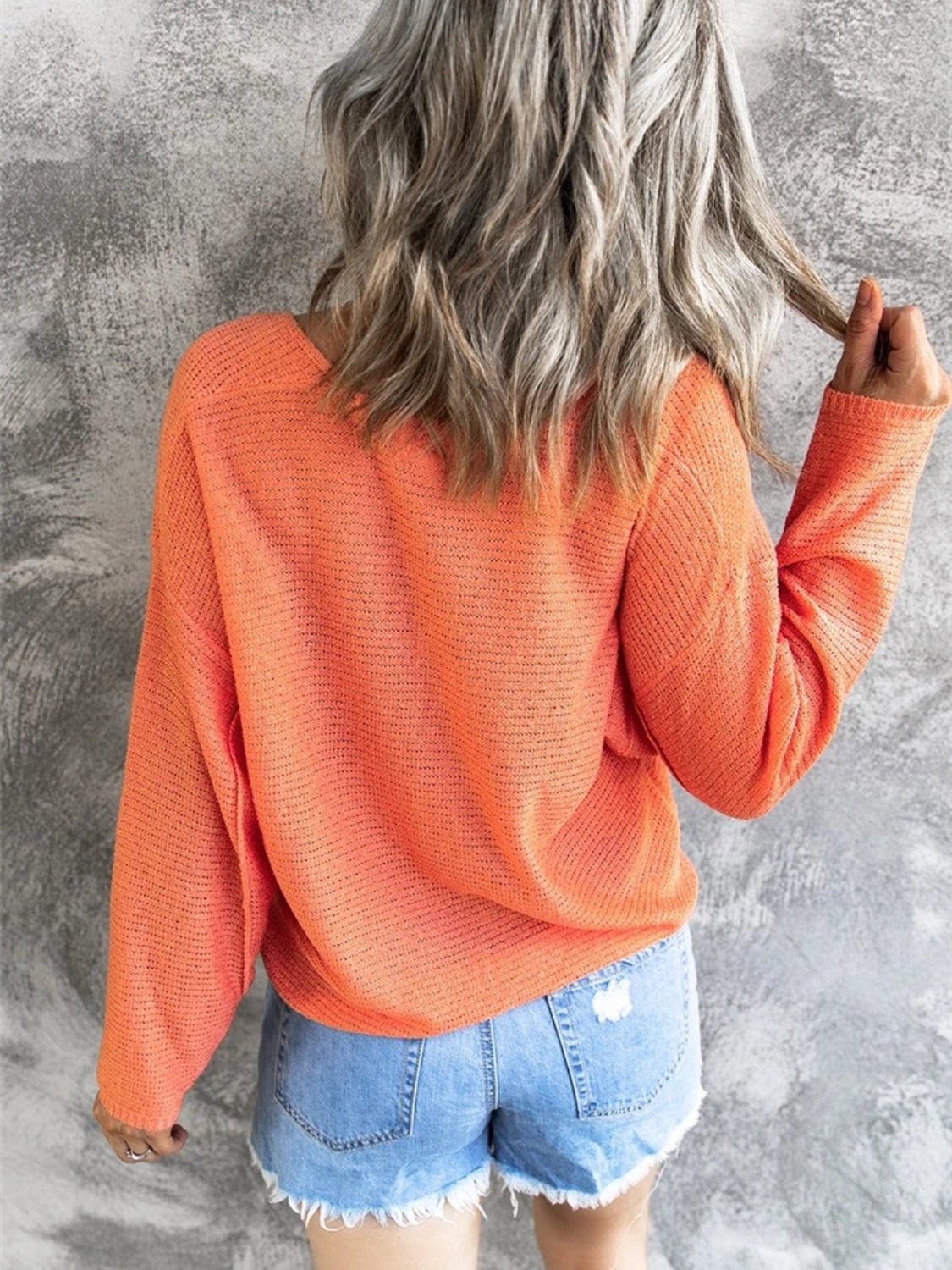 V - Neck Drop Shoulder Knit Top - ViarousViarousViarous