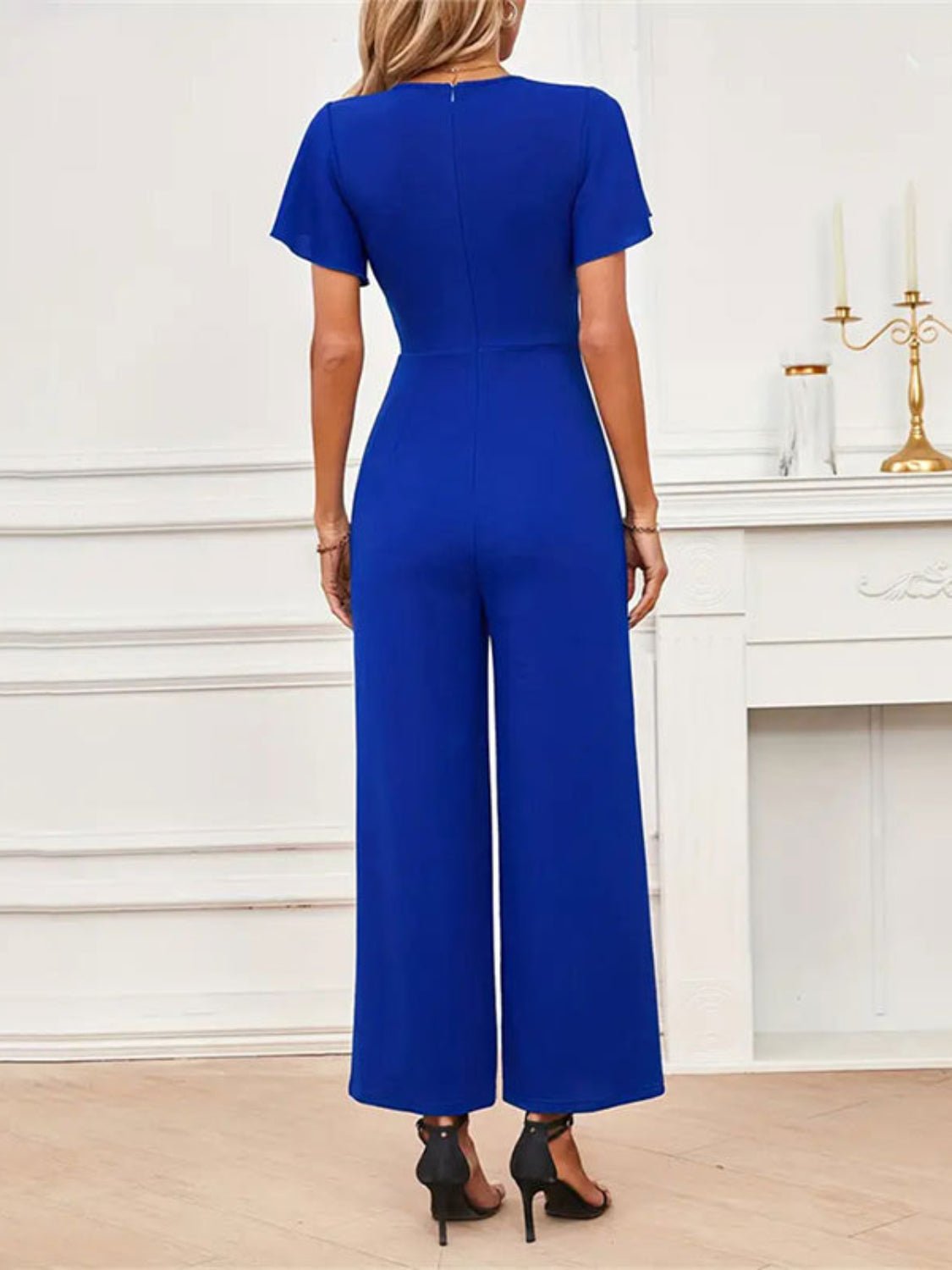 V - Neck Flutter Sleeve Jumpsuit - ViarousViarousViarous