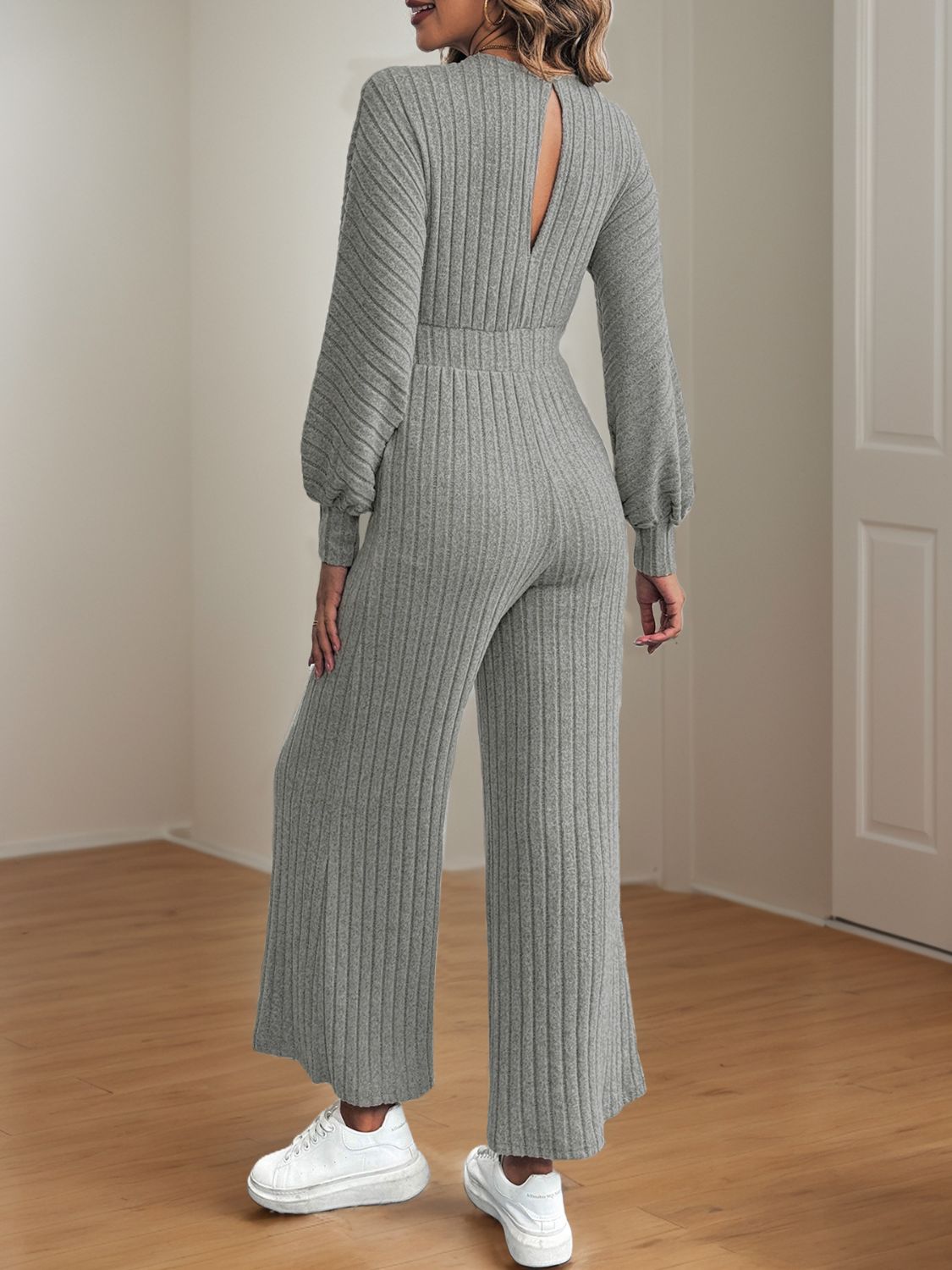 V - Neck Long Sleeve Wide Leg Jumpsuit - ViarousViarousViarous