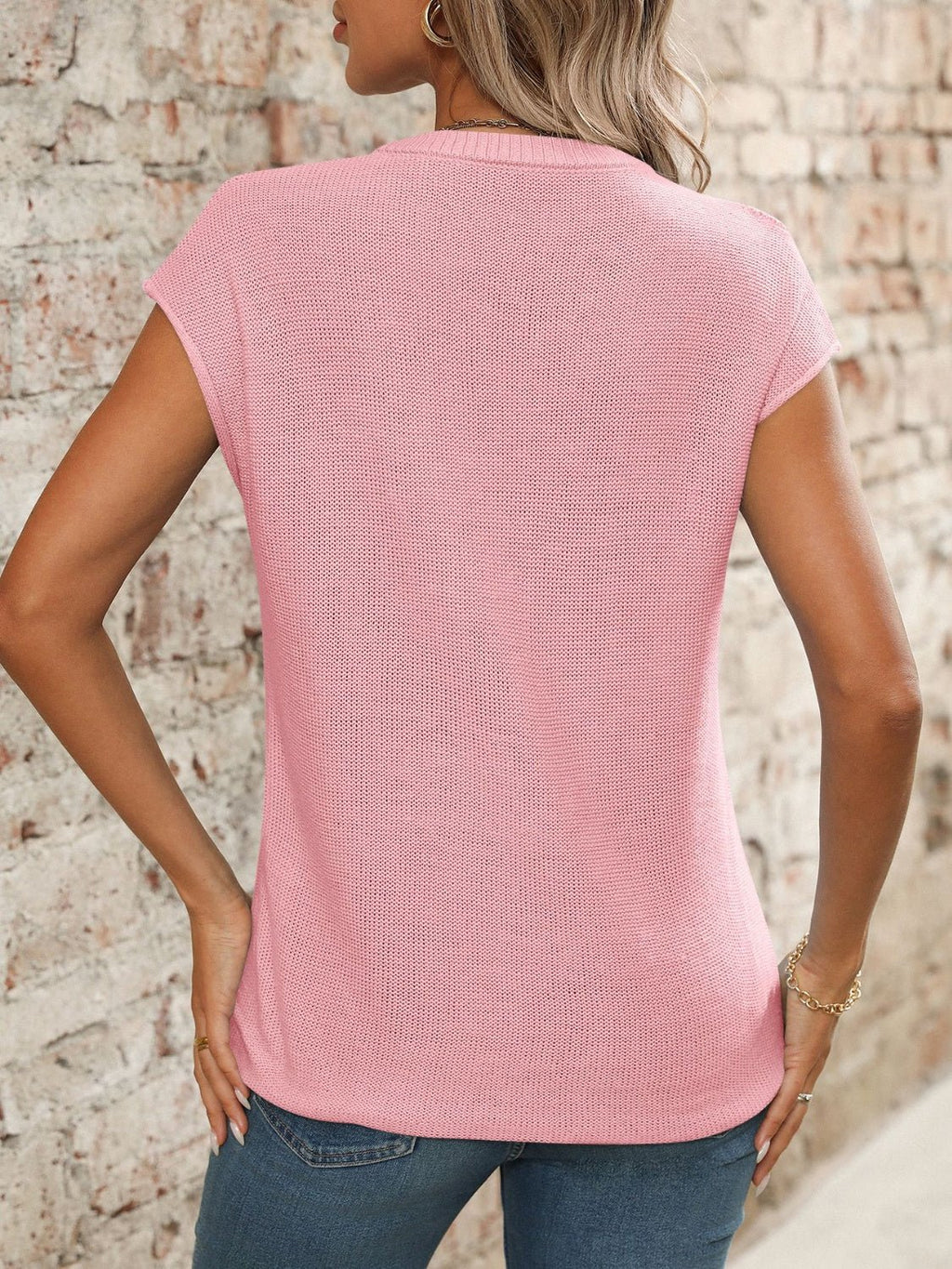 V - Neck Short Sleeve Knit Top - ViarousViarousViarous