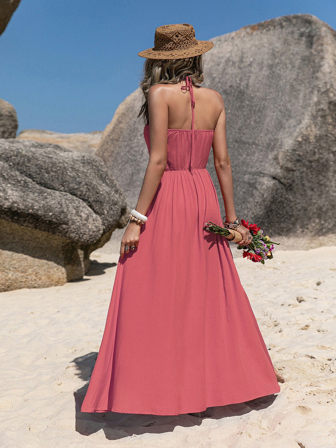 V - Neck Sleeveless Buttoned Dress - ViarousViarousViarous